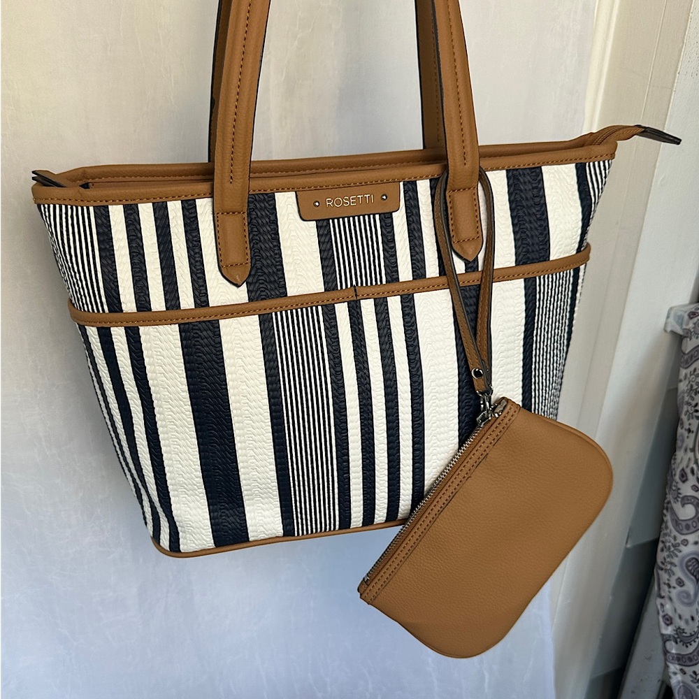 NWT Rossetti Tessa Tote Cambridge Stripe Navy & White Whitby Woven Shoulder Bag
